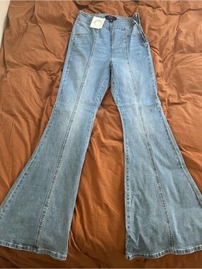 Jealous Tomato Light Blue Flare Jeans with Seamed Detail